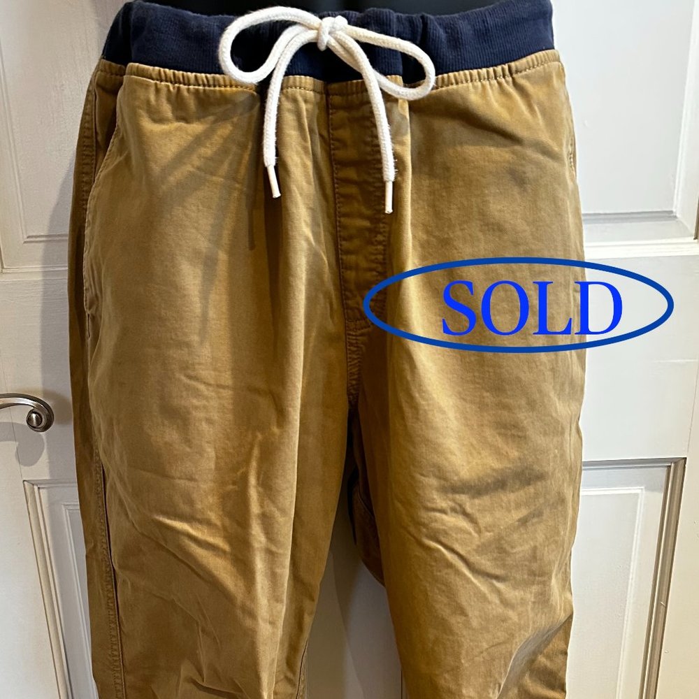 VANS Men's Casual Khaki Drawstring Pants Joggers Tapered Open Cuff Tan LG EUC